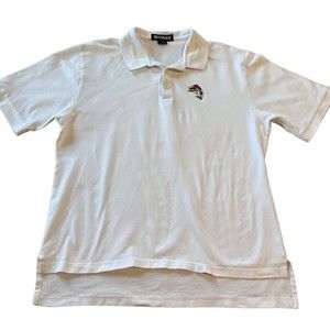 Boast Men’s Fish Polo 1/4 Button Collared Shirt in White Large Funny Fisherman